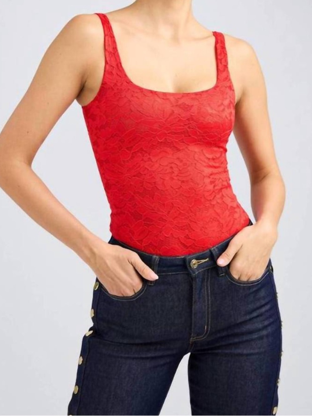 Generation Love Gigi Red Flame Semi-Sheer Sleeveless Tank Bodysuit size large